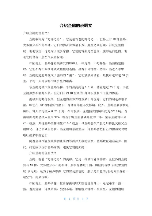 介绍企鹅的说明文