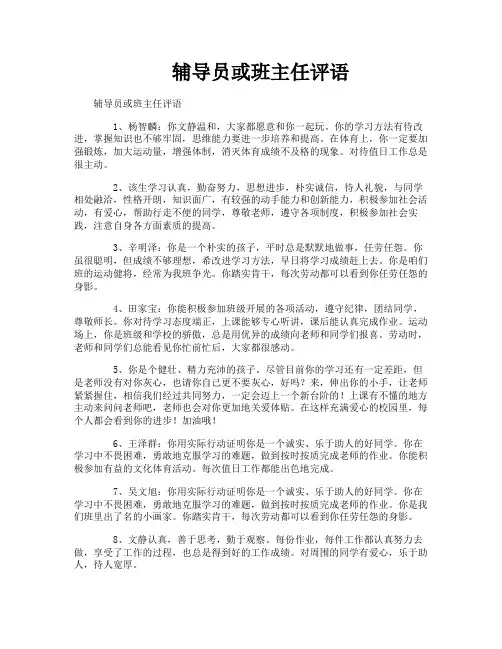 辅导员或班主任评语