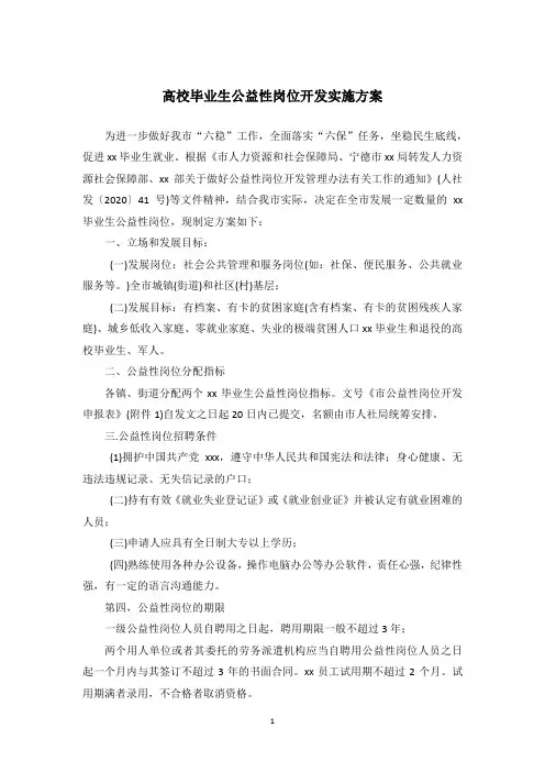 高校毕业生公益性岗位开发实施方案