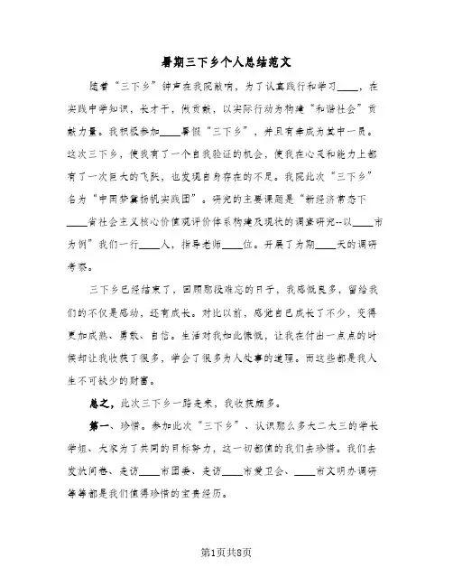 暑期三下乡个人总结范文（3篇）