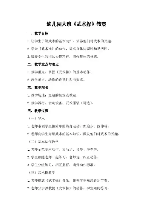 幼儿园大班《武术操》教案