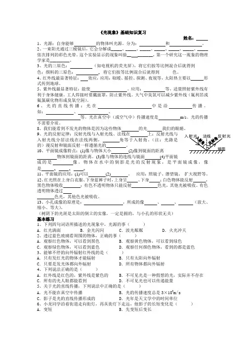 《光现象》基础知识复习
