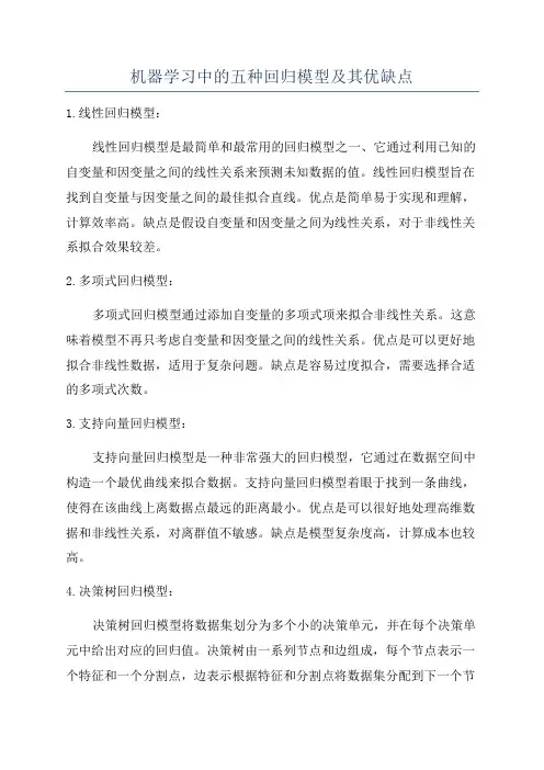 机器学习中的五种回归模型及其优缺点