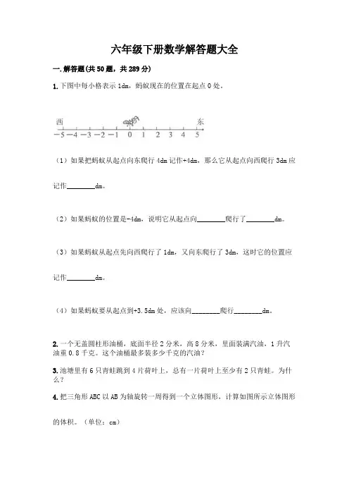 六年级下册数学解答题大全附参考答案(能力提升)