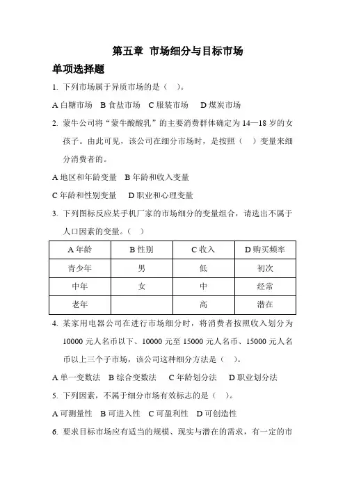 市场营销基础知识》课后光盘第五至第十章练习