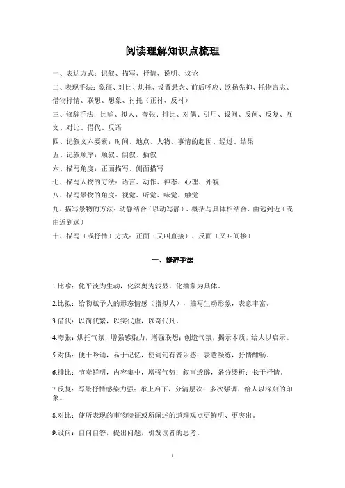人教版初中语文阅读理解知识点梳理及答题技巧