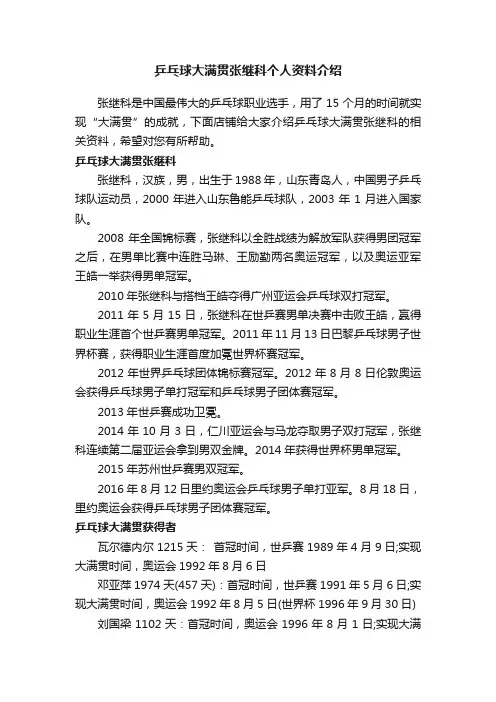 乒乓球大满贯张继科个人资料介绍