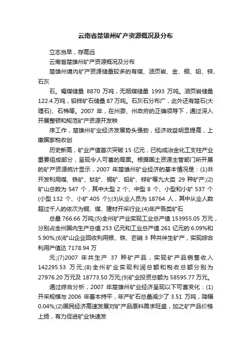 云南省楚雄州矿产资源概况及分布