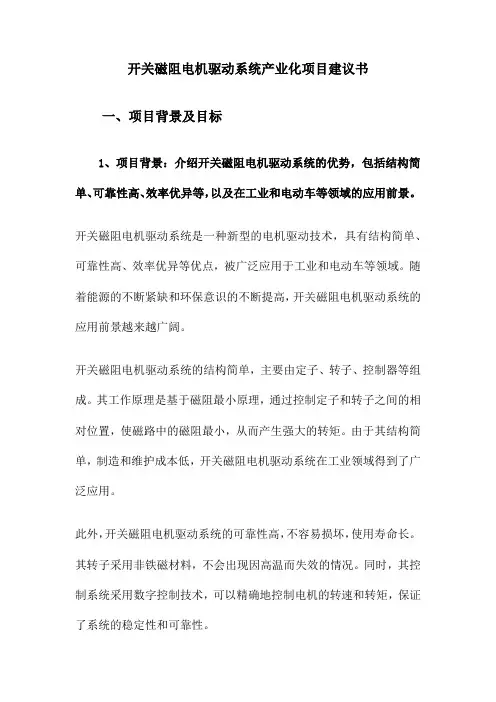 开关磁阻电机驱动系统产业化项目建议书