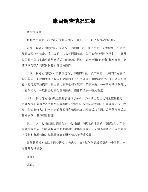 账目调查情况汇报