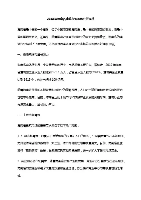 2023年海南省建筑行业市场分析现状