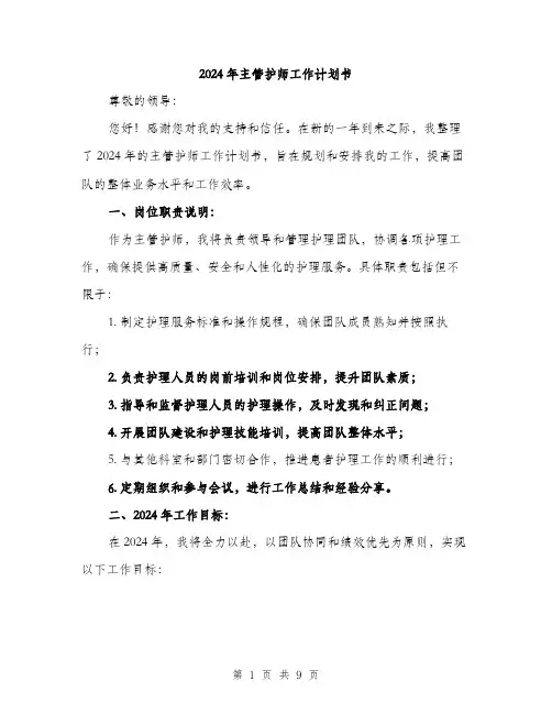 2024年主管护师工作计划书(3篇)