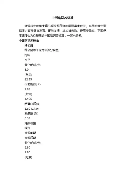 中国猪饲养标准