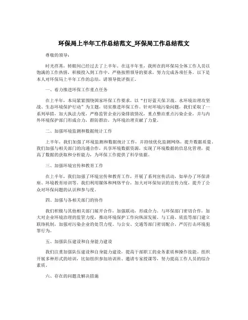 环保局上半年工作总结范文_环保局工作总结范文