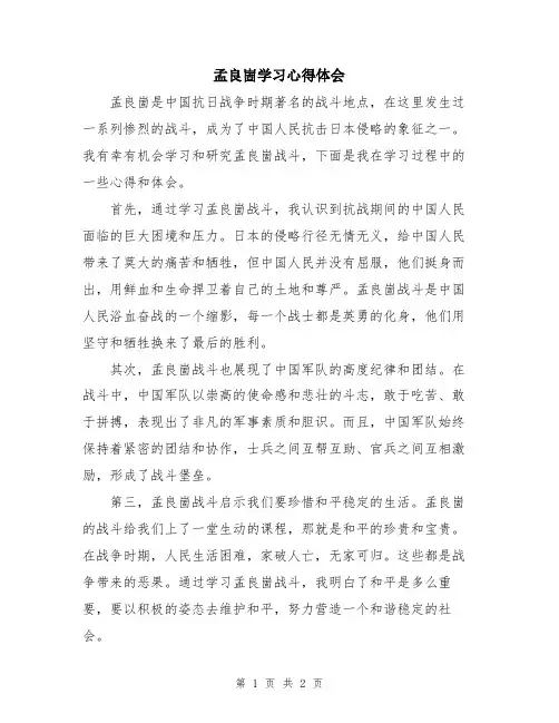 孟良崮学习心得体会