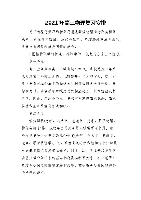 2021年高三物理复习安排