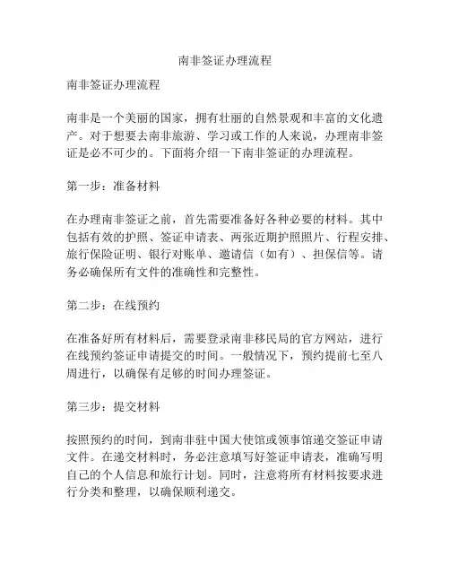 南非签证办理流程