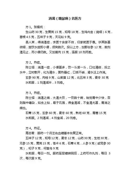 消渴（糖尿病）名医方