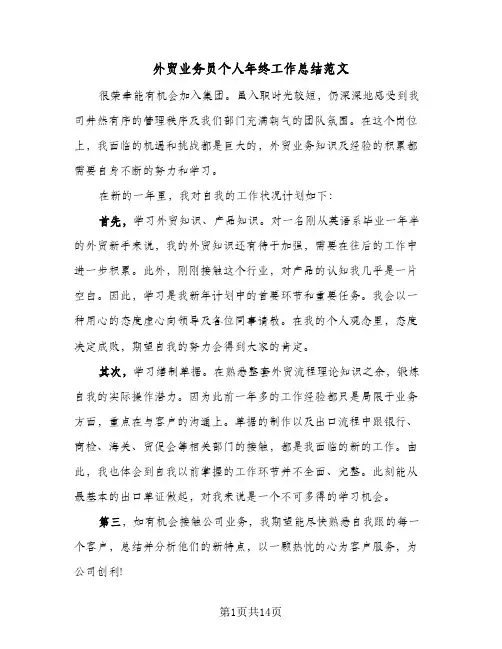 外贸业务员个人年终工作总结范文(5篇)