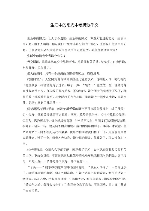 生活中的阳光中考满分作文
