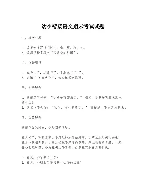幼小衔接语文期末考试试题