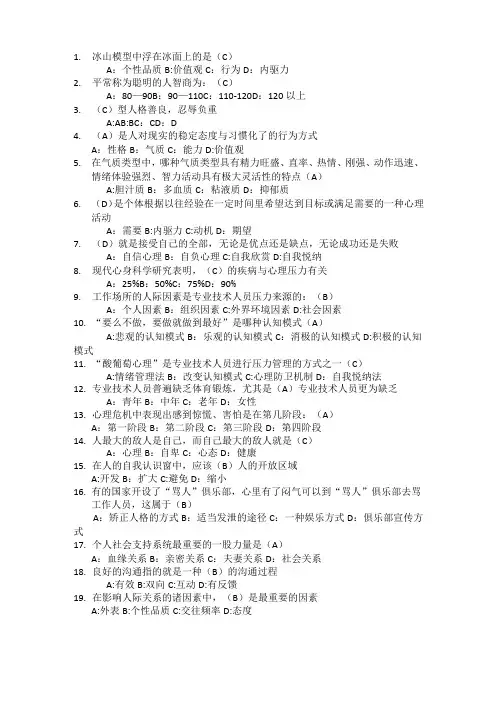 专业技术人员心理健康与心理调适