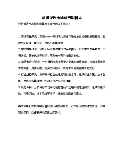 可研报告市场预测测算表