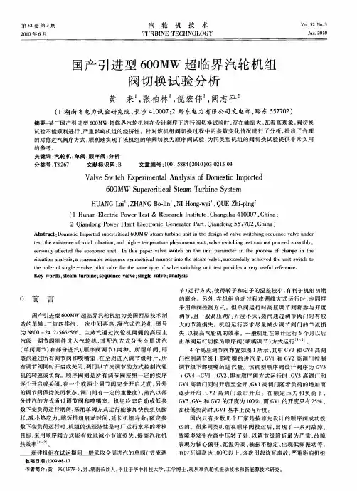 国产引进型600MW超临界汽轮机组阀切换试验分析