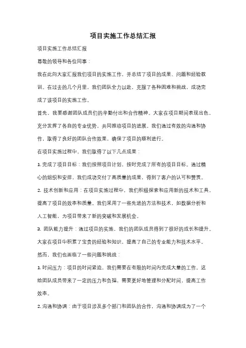 项目实施工作总结汇报