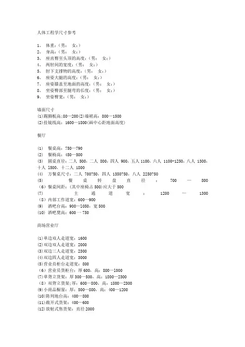 人体工程学尺寸参考