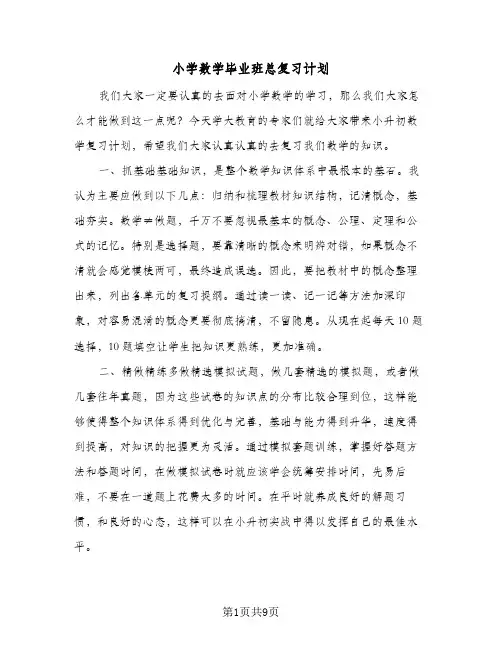 小学数学毕业班总复习计划（四篇）