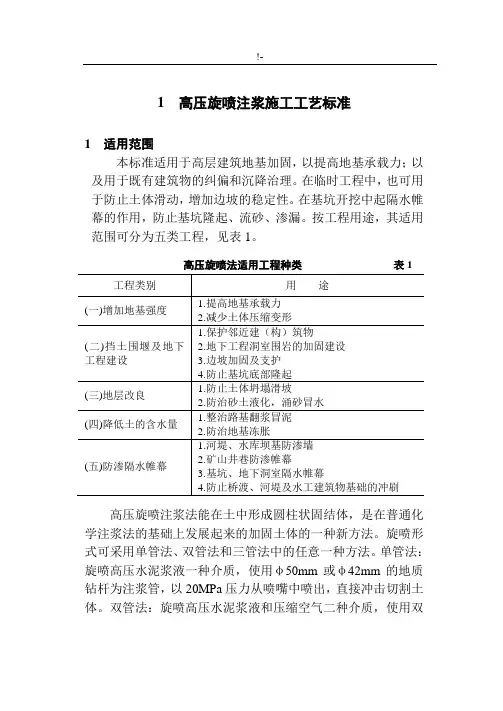 高压旋喷注浆工艺标准规章
