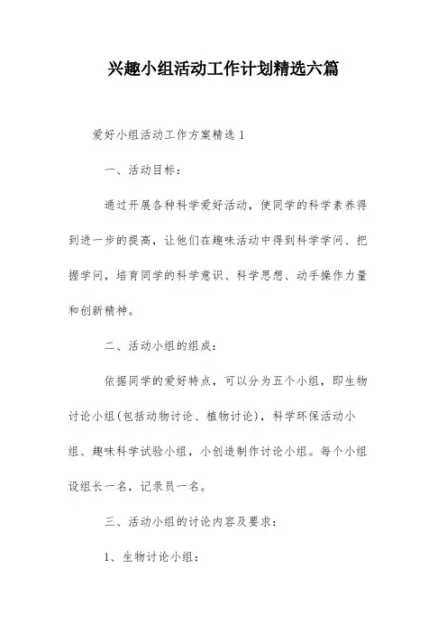 兴趣小组活动工作计划精选六篇
