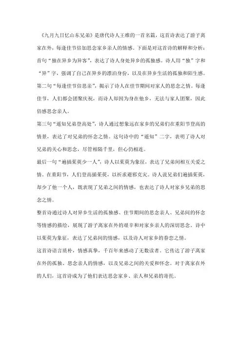 九月九日忆山东兄弟古诗解释意思