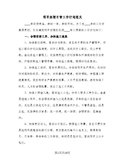 项目经理日常工作计划范文(七篇)