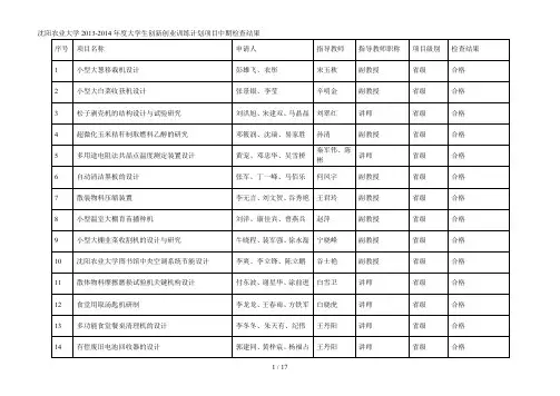 沈阳农业大学年度大学生创新创业训练计划项目中
