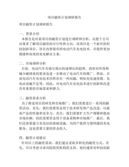 项目融资计划调研报告