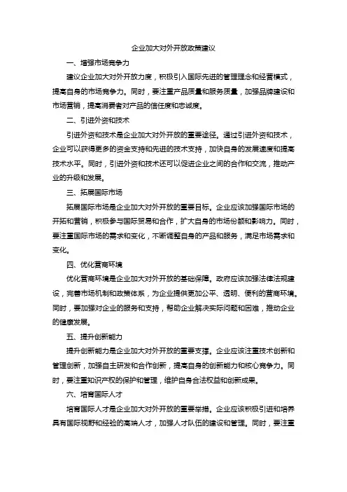 企业加大对外开放政策建议