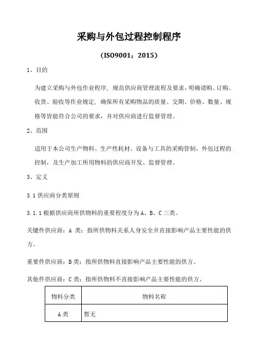 ISO9001-2015采购与外包过程控制程序A0