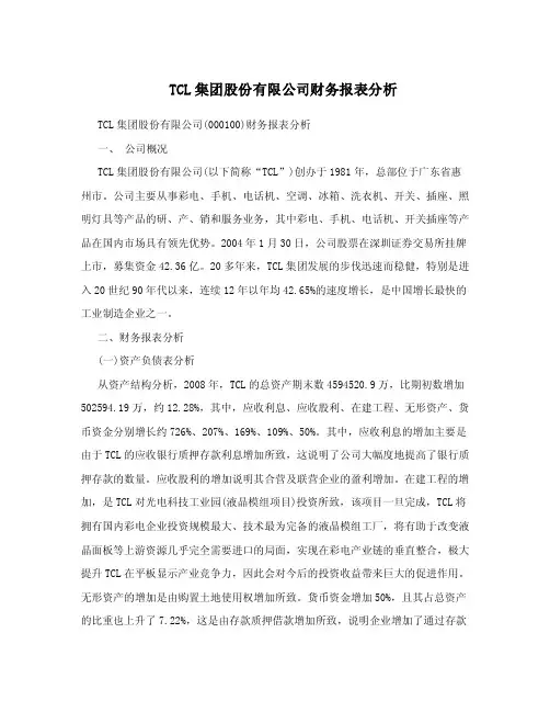 TCL集团股份有限公司财务报表分析.doc
