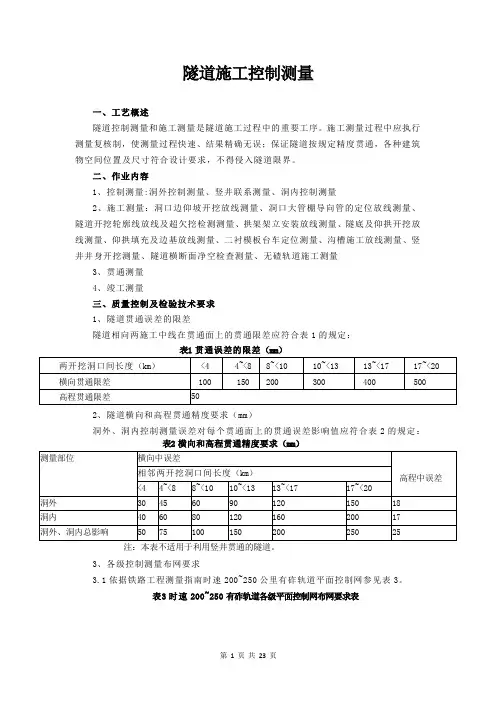 隧道施工控制测量
