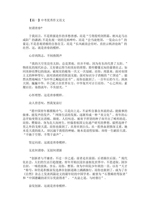 最新中考优秀作文范文:____ 的模样(精选)