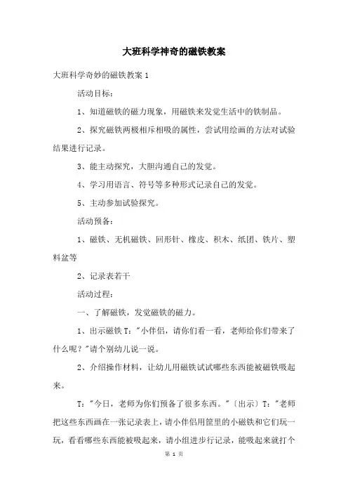 大班科学神奇的磁铁教案