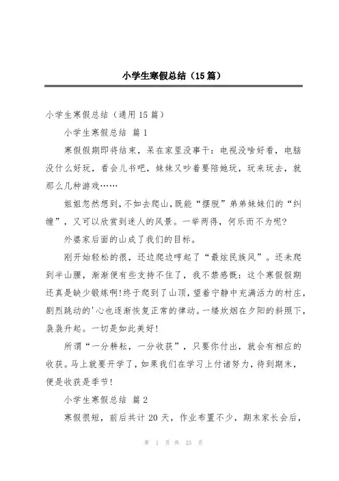小学生寒假总结(15篇)
