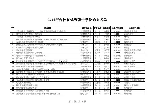 2013年吉林省优秀硕士学位论文名单