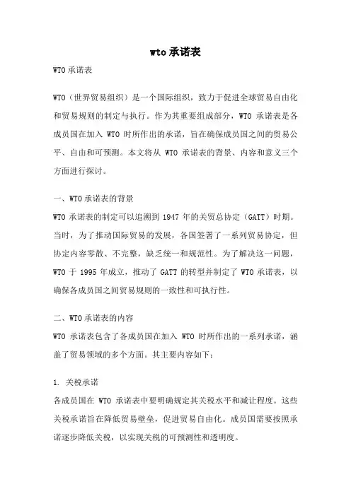 wto承诺表