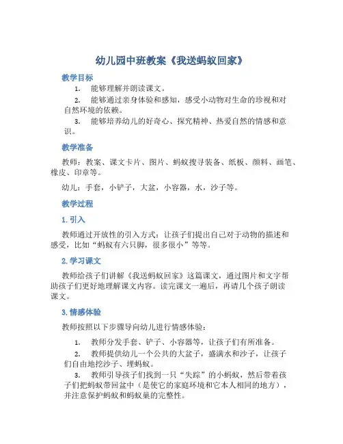 幼儿园中班教案《我送蚂蚁回家》