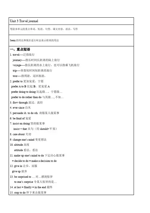 高中英语必修一Unit-3-Travel-journal知识点