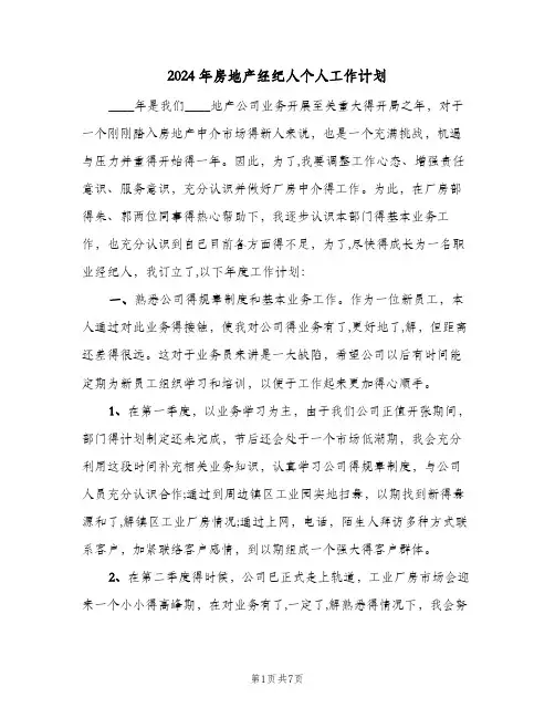 2024年房地产经纪人个人工作计划(三篇)