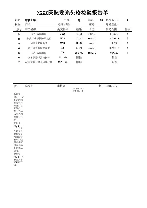 甲状腺功能七项检验报告单模板
